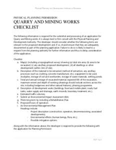 Physical Planning and Development Authority of Dominica  PHYSICAL PLANNING PERMISSION QUARRY AND MINING WORKS CHECKLIST