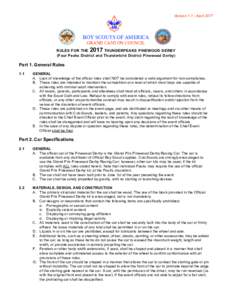 VersionAprilBOY SCOUTS OF AMERICA GRAND CANYON COUNCIL RULES FOR THE 2017 THUNDERPEAKS PINEWOOD DERBY (Four Peaks District and Thunderbird District Pinewood Derby)