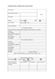 INTERNATIONAL STUDENT APPLICATION FORM Forename(s) Surname/Family Name Photo Nationality