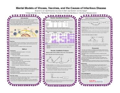 Mental Models of Viruses, Vaccines, and the Causes of Infectious Disease! Benjamin D. Jee1 (), David H. Uttal2, Judy Diamond3, and Amy Spiegel4! 1College of the Holy Cross, 2Northwestern University, 3Un