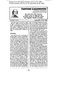 Essays of an Information Scientist, Vol:9, p.413, 1986 Current Contents, #51-52, p.3-18, December 22-29, 1986 I EUGENE