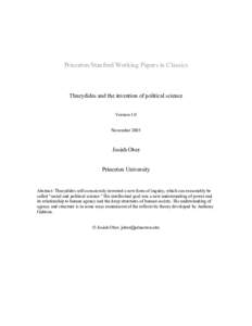 Princeton/Stanford Working Papers in Classics  Thucydides and the invention of political science Version 1.0 November 2005