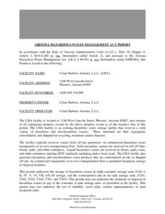 DRAFT PERMIT - TRACKED CHANGES SHOWN: Waste Programs Division: Hazardous Waste Permits Unit: Clean Harbors Arizona, LLC: Hazardous Waste Permit Modification