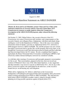 DRAFT Statement on ABLE DANGER – August 11, 2005