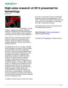 High-value research of 2014 presented for hematology