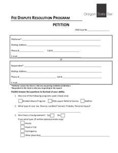 OSB Fee Dispute Resolution Program | Form for Petition