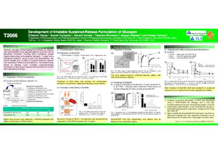 Development of Inhalable SustainedSustained-Release Formulation of Glucagon  T2066 ○Satomi Onoue 1, Kazuki Kuriyama 1, Atsushi Uchida 1, Takahiro Mizumoto 2, George Nemoto 3, and Shizuo Yamada 1 1