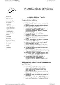 Code of Practice - PHANZA  pagina 1 van 3 PHANZA: Code of Practice