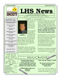 Volume 30, Number 1  January—March 2012 LHS News A PUBLICATION OF THE