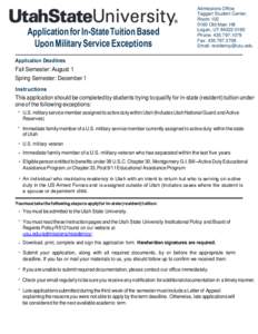 Application for In-State Tuition Based Upon Military Service Exceptions - Office of Admissions - University of Utah