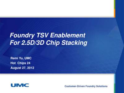 Foundry TSV Enablement For 2.5D/3D Chip Stacking Remi Yu, UMC Hot Chips 24 August 27, 2012