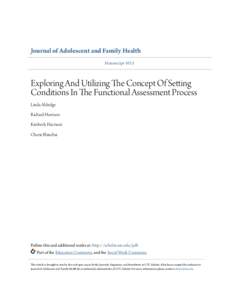 Journal of Adolescent and Family Health Manuscript 1015 Exploring And Utilizing The Concept Of Setting Conditions In The Functional Assessment Process Linda Aldridge