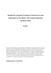 Standard for Automatic Exchange of Financial Account Information in Tax Matters (The Common Reporting Standard (CRS))