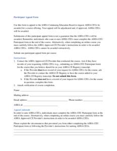CE Participant Appeal Form