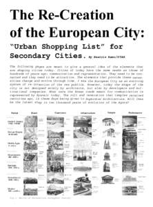The Re-Creation of the European City: “Urban Shopping List” for Secondary Cities.  By Beatriz Ramo/STAR