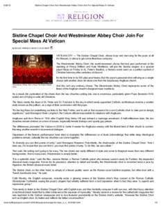 [removed]Sistine Chapel Choir And Westminster Abbey Choir Join For Special Mass At Vatican June 2 9 , [removed]Sistine Chapel Choir And Westminster Abbey Choir Join For