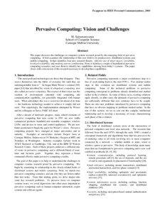 To appear in IEEE Personal Communications, 2001  Pervasive Computing: Vision and Challenges