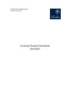 CENTRE FOR CRIMINOLOGY FACULTY OF LAW Graduate Student Handbook