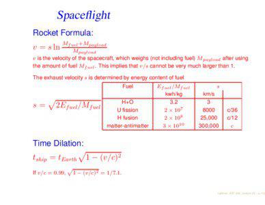 Spaceflight Rocket Formula: Mf uel +Mpayload