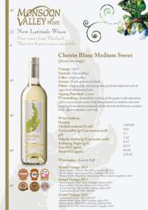 New Latitude Wines Fine wines from Thailand. That few degrees more enjoyable. Chenin Blanc Medium Sweet (premium range)