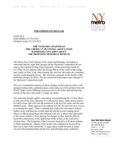FOR IMMEDIATE RELEASE CONTACT: Ethel ShefferMichael LevineTHE NYMETRO CHAPTER OF THE AMERICAN PLANNING ASSOCIATION