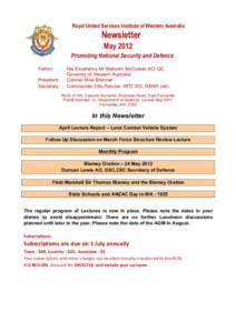 Royal United Services Institute of Western Australia  Newsletter May 2012 Promoting National Security and Defence Patron: