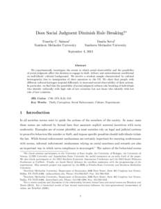 Does Social Judgment Diminish Rule Breaking? Timothy C. Salmony Southern Methodist University Danila Serraz Southern Methodist University