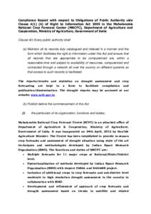 Compliance Report with respect to Obligations of Public Authority vide Clauseb) of Right to Information Act 2005 in the Mahalanobis National Crop Forecast Center (MNCFC), Department of Agriculture and Cooperation,