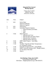 Nisqually River Council Meeting Agenda Friday June 19, 2015 Ashford Fire Hall 9:30 am to 12:30 pm