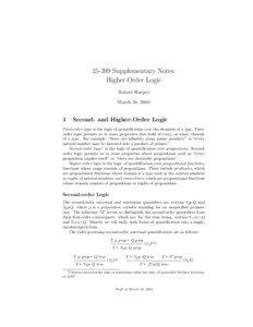 [removed]Supplementary Notes: Higher-Order Logic Robert Harper