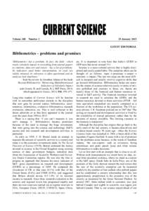 CURRENT SCIENCE Volume 108 Number[removed]January 2015