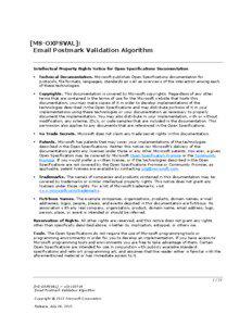 [MS-OXPSVAL]: Email Postmark Validation Algorithm Intellectual Property Rights Notice for Open Specifications Documentation