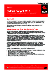nabhealth  Federal Budget 2012 What the Federal Budget means for the Health sector 9 May 2012