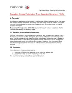 Canadian Access Federation: Trust Assertion Document (TAD)