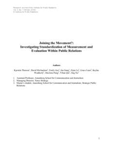 Research Journal of the Institute for Public Relations Vol. 2, No. 1 (Winter, 2015) © Institute for Public Relations Joining the Movement?: Investigating Standardization of Measurement and
