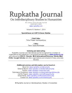 An Online Open Access Journal ISSN[removed]www.rupkatha.com Volume VI, Number 1, 2014 Special Issue on LGBT & Queer Studies