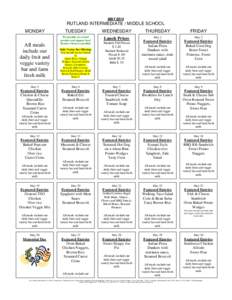 MAY[removed]RUTLAND INTERMEDIATE / MIDDLE SCHOOL MONDAY  All meals