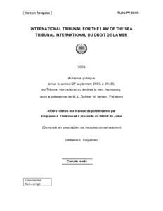 Version française  ITLOS/PVINTERNATIONAL TRIBUNAL FOR THE LAW OF THE SEA TRIBUNAL INTERNATIONAL DU DROIT DE LA MER