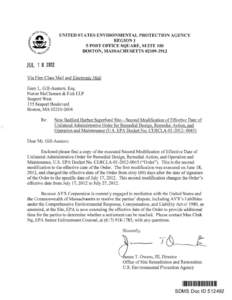 NEW BEDFORD, LETTER TRANSMITTING SECOND MODIFICATION OF EFFECTIVE DATE OF UNLATERAL ADMINISTRATIVE ORDER ( US EPA DOCKET NO. CERCLA[removed]), [removed], SDMS# 512492