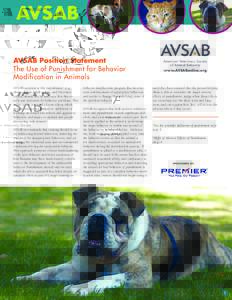 AVSAB Position Statement The Use of Punishment for Behavior Modification in Animals AVSAB’s position is that punishment1 (e.g. choke chains, pinch collars, and electronic collars) should not be used as a first-line or