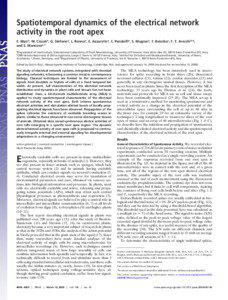 Spatiotemporal dynamics of the electrical network activity in the root apex E. Masia, M. Ciszakb, G. Stefanoa, L. Rennaa, E. Azzarelloa, C. Pandolfia, S. Mugnaia, F. Balusˇkac, F. T. Arecchib,d,