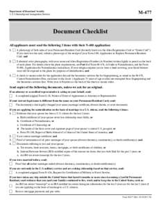 M-477  Department of Homeland Security U.S. Citizenship and Immigration Services  Document Checklist