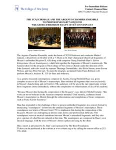 For Immediate Release Contact: Deanna Biase |  THE TCNJ CHORALE AND THE ARGENTO CHAMBER ENSEMBLE TO PERFORM MOZART’S REQUIEM