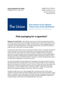 Union statement for media EMBARGOED UNTIL 31 May 2016 Contact: Johanna Dollerson Email:  Tel: +