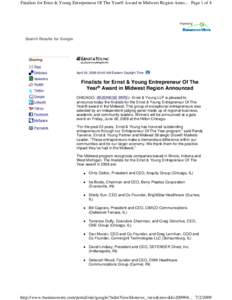 Finalists for Ernst & Young Entrepreneur Of The Year® Award in Midwest Region Anno... Page 1 of 4  Search Results for Google Sharing Digg