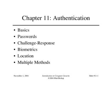 Chapter 11: Authentication • • • • •