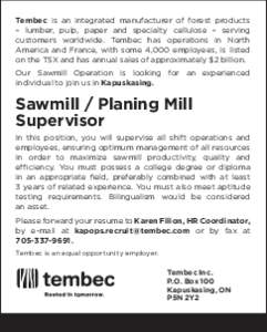 Tembec is an integrated manufacturer of forest products – lumber, pulp, paper and specialty cellulose – serving customers worldwide. Tembec has operations in North America and France, with some 4,000 employees, is li