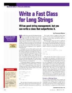 EXPERT  BLACK BELT PROGRAMMING Write a Fast Class for Long Strings