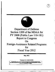 Department of Defense Section 1209 of the NDAA for FYPublic LawReport to Congress On Foreign-Assistance Related Programs