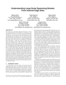 Understanding Large-Scale Spamming Botnets From Internet Edge Sites Tatsuya Mori Holly Esquivel